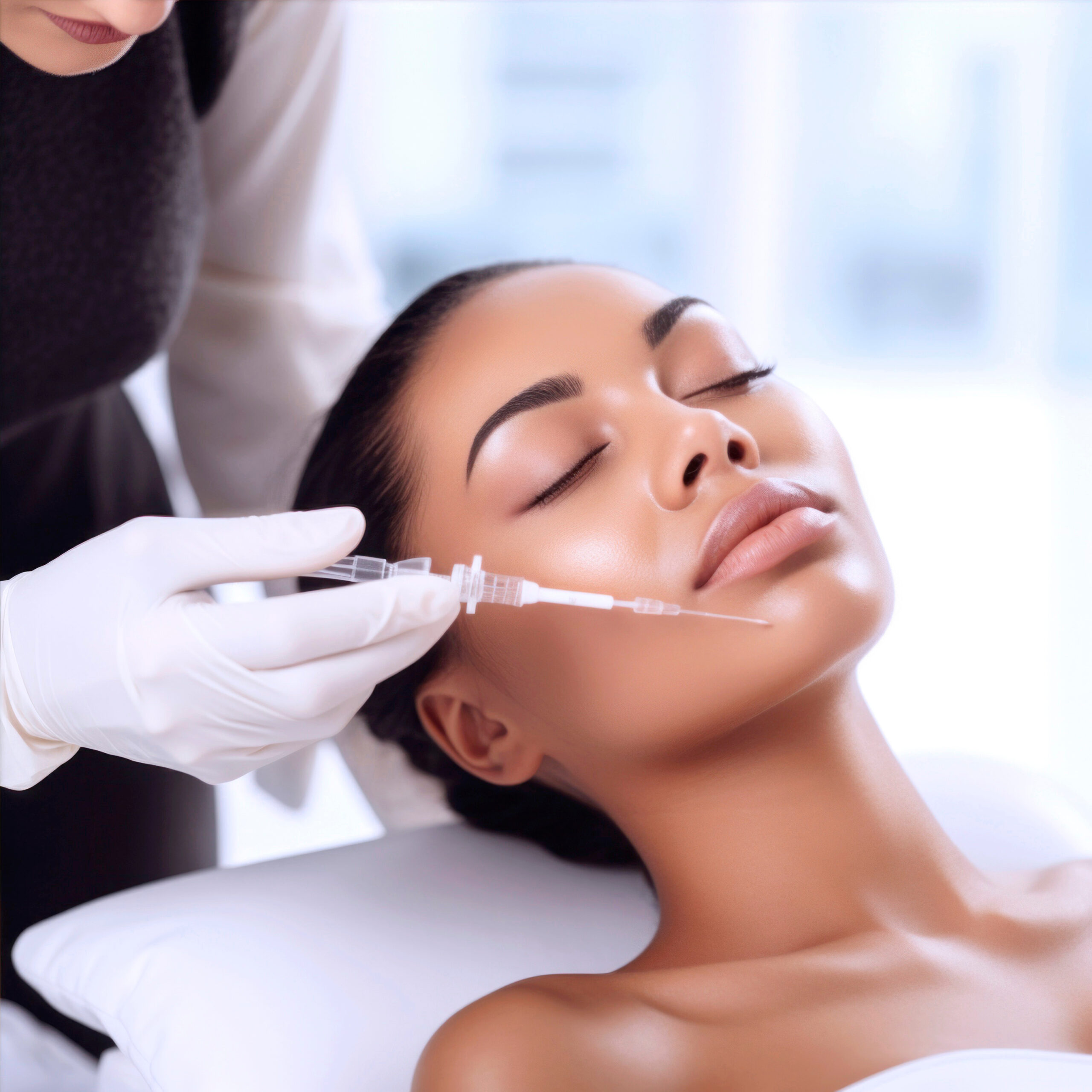 Young black woman receiving botox injection at zen luxe medspa and IV lounge of Coral Springs, FL
